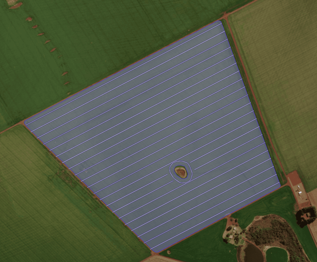 Field with sprayer tracks and planting pattern