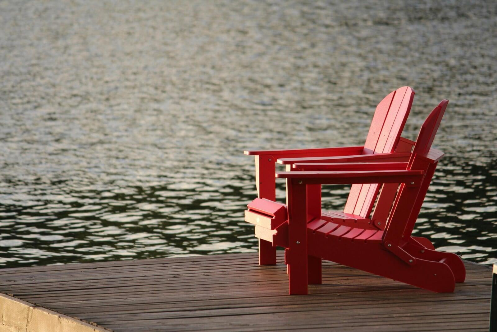 Red chair by the lake