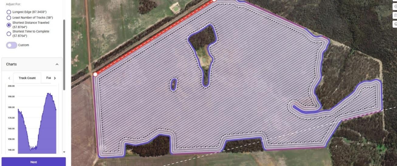 Path plan for Roundabout paddock using longest uninterrupted edge alignment at seeding