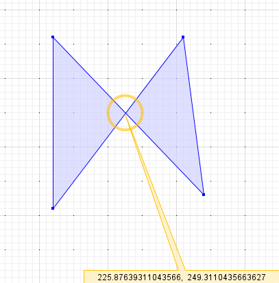 Input polygon whose outline crosses itself, forming a bowtie shape with the intersection point highlighted