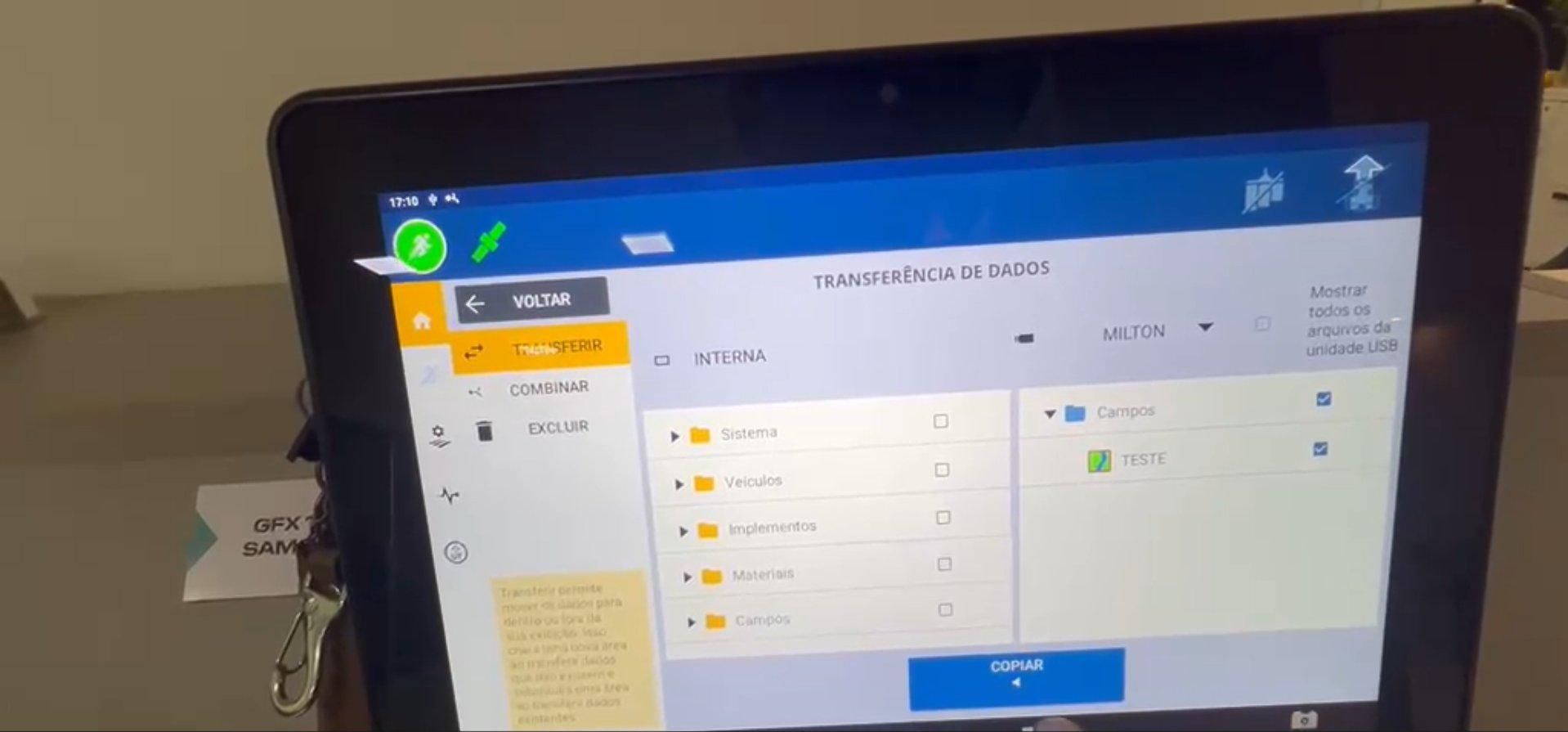 Selecting the field file and tapping Copy to transfer it